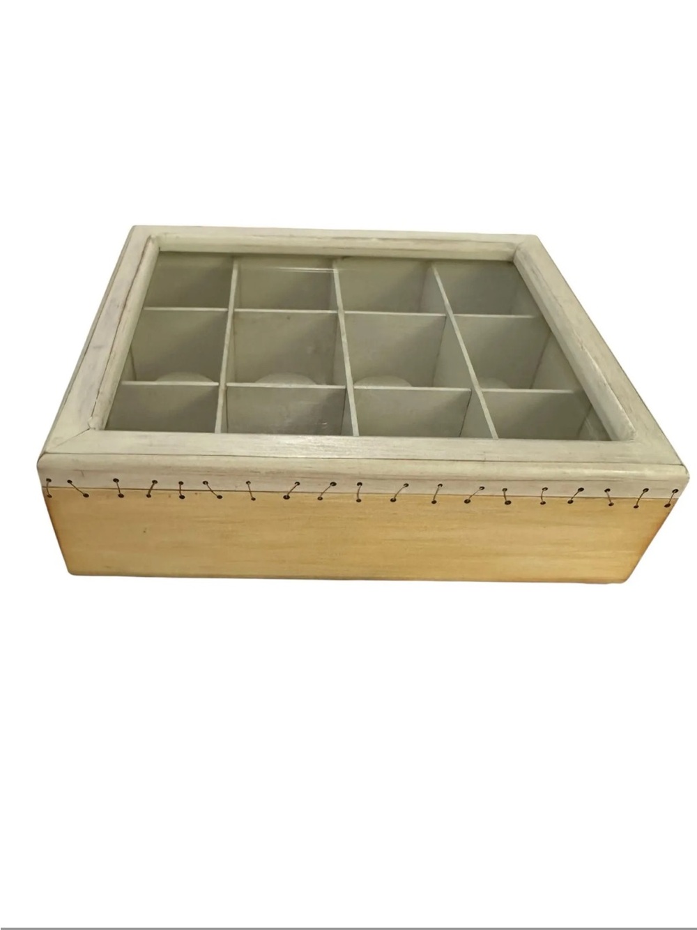 Glass Lid Wooden Tea Organizer